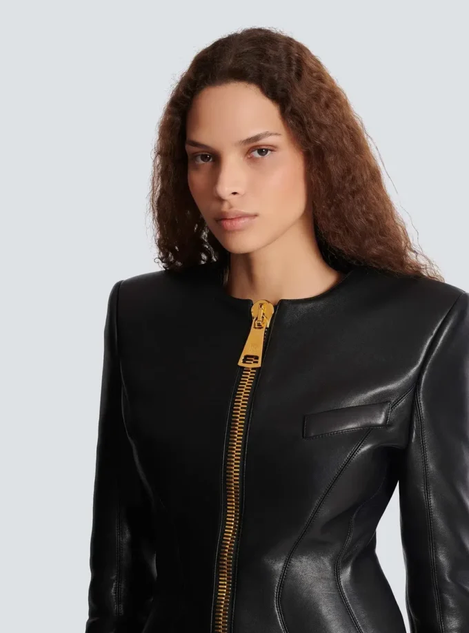 Kısa peplum kuzu derisi ceket