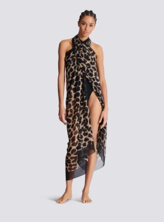 Leopar desenli plaj şalı