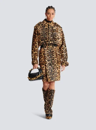 Leopar desenli ponyskin tarzı deri midi etek