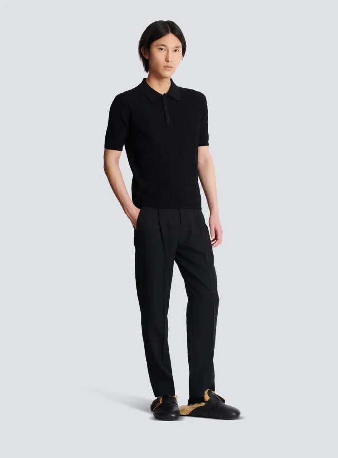 Monogram örgü polo gömlek