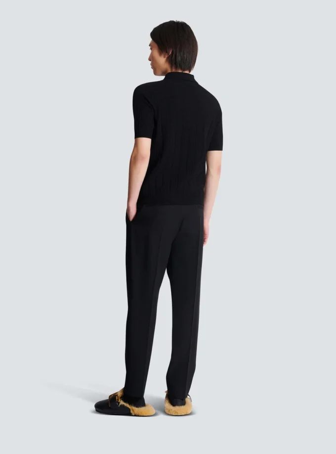 Monogram örgü polo gömlek