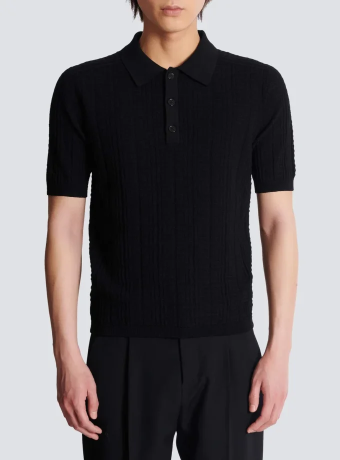 Monogram örgü polo gömlek