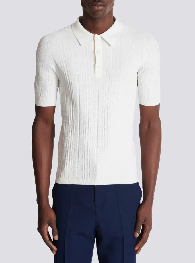 Monogram örgü polo gömlek