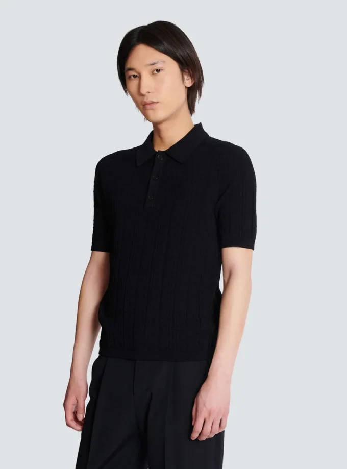 Monogram örgü polo gömlek