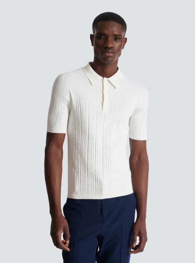 Monogram örgü polo gömlek