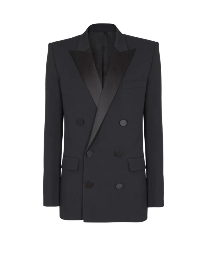 Saten yakalı Grain de poudre blazer