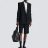 Saten yakalı Grain de poudre blazer