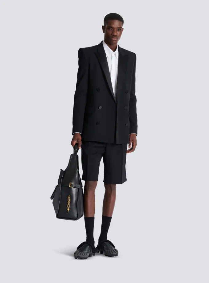 Saten yakalı Grain de poudre blazer