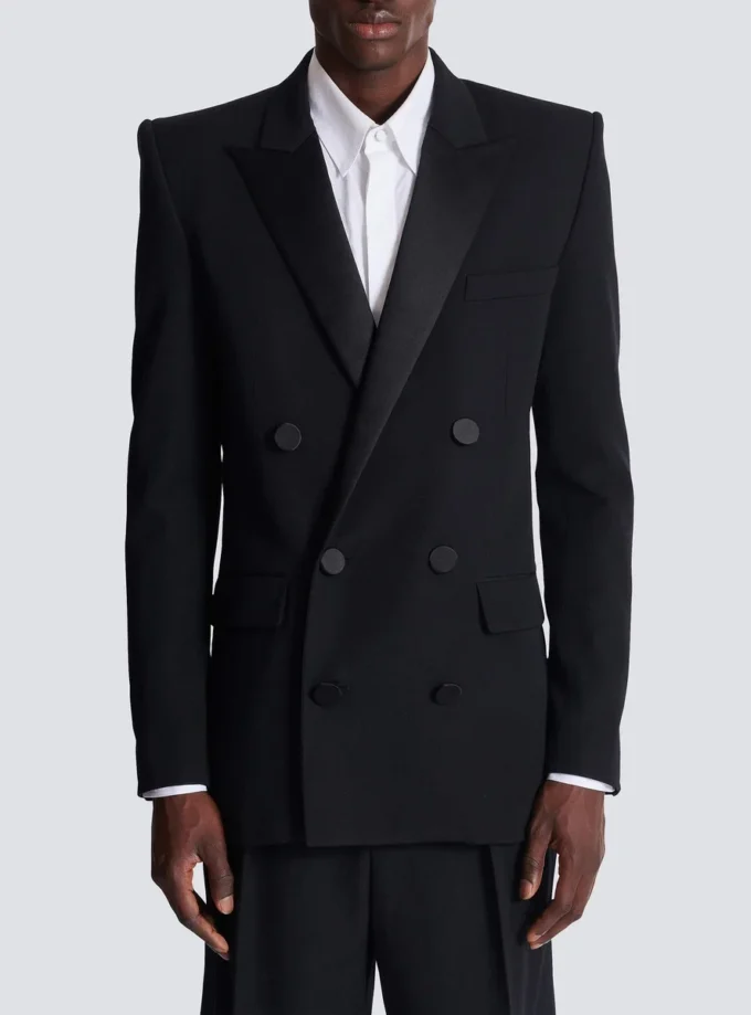 Saten yakalı Grain de poudre blazer