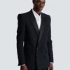 Saten yakalı Grain de poudre blazer