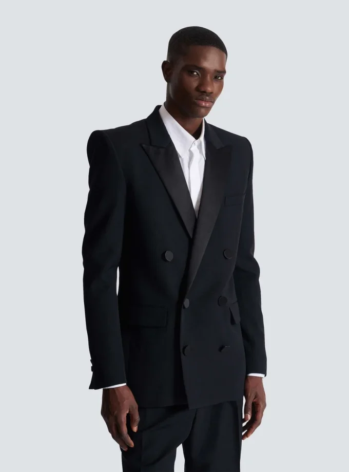 Saten yakalı Grain de poudre blazer