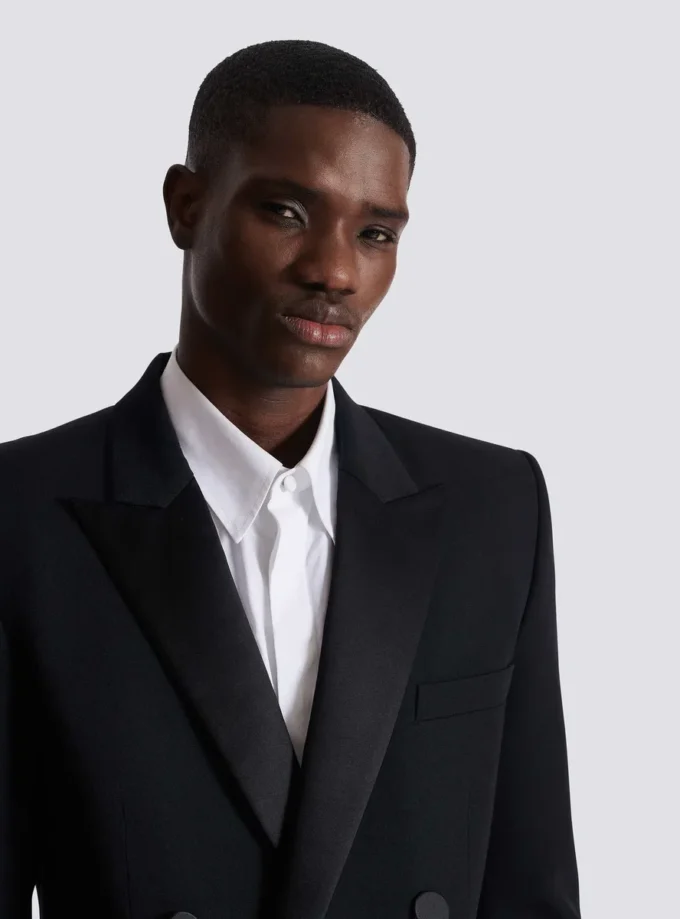Saten yakalı Grain de poudre blazer