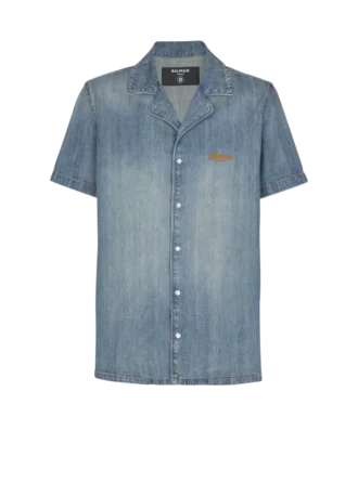 Soluk denim kısa kollu pijama gömleği Soluk denim kısa kollu pijama gömleği