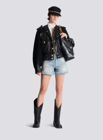 Tweed ve deri bomber ceket