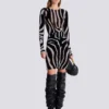 Zebra desenli kadife bodycon üst