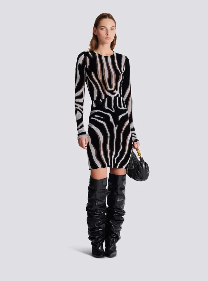 Zebra desenli kadife bodycon üst