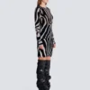 Zebra desenli kadife bodycon üst