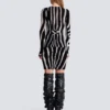 Zebra desenli kadife bodycon üst