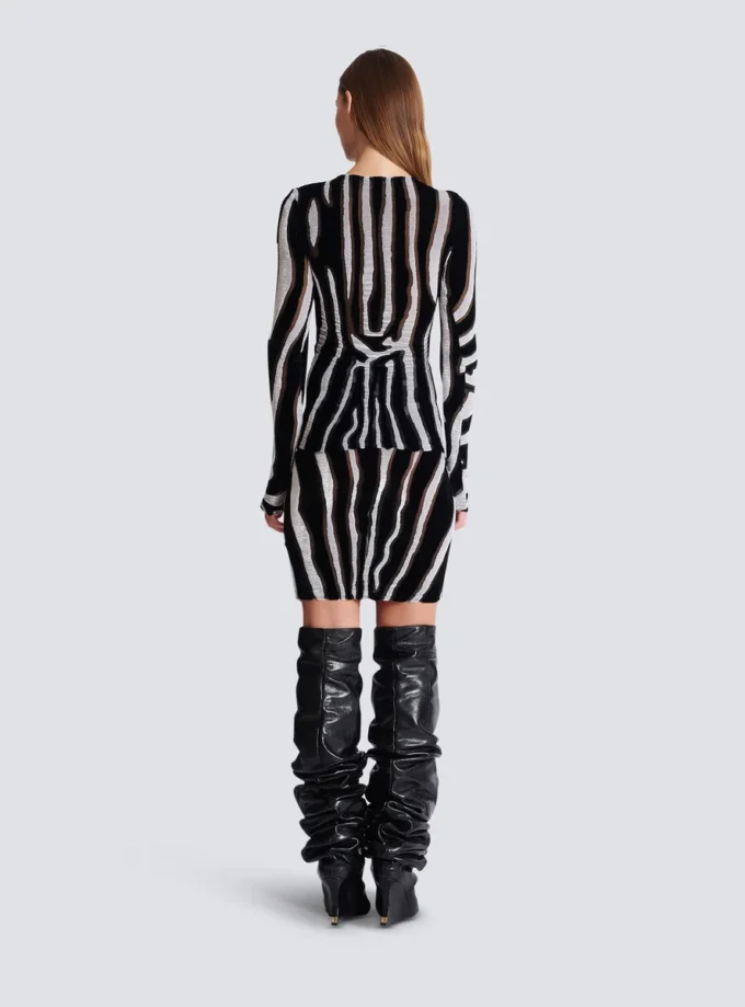 Zebra desenli kadife bodycon üst