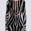 Zebra desenli kadife bodycon üst