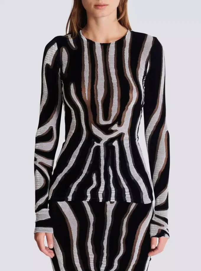Zebra desenli kadife bodycon üst
