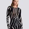 Zebra desenli kadife bodycon üst