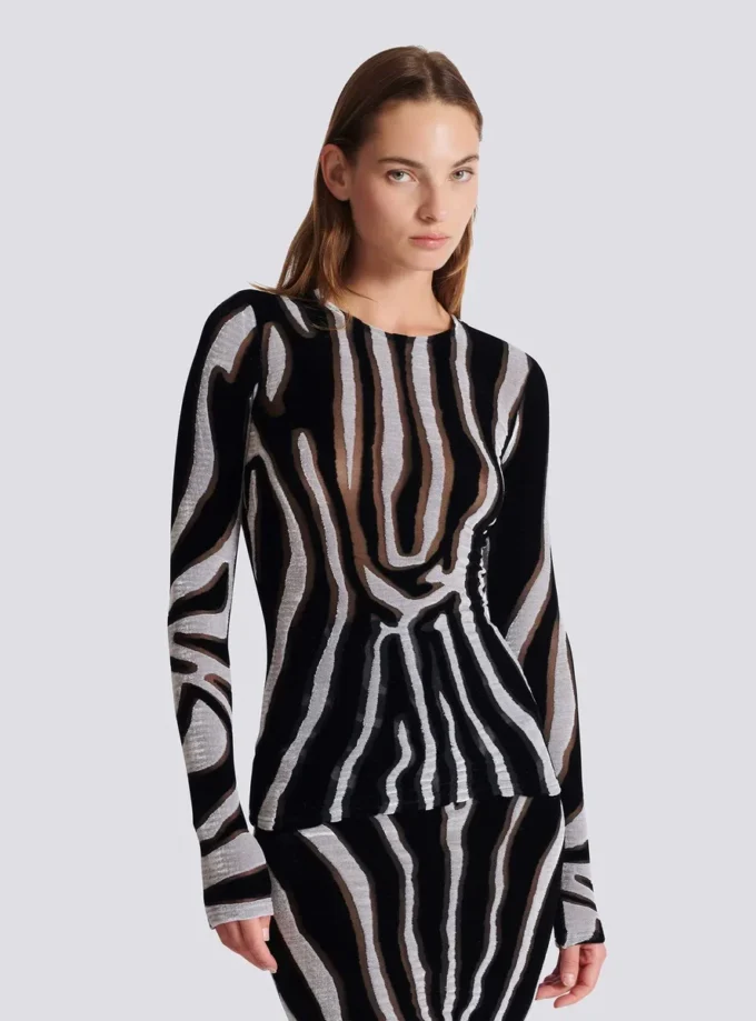 Zebra desenli kadife bodycon üst
