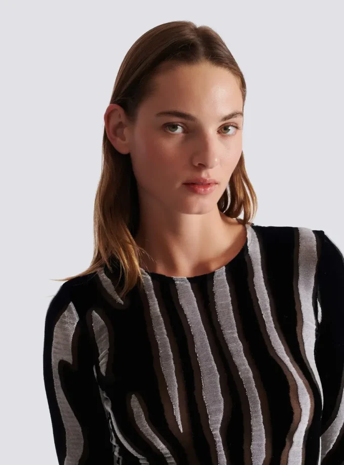 Zebra desenli kadife bodycon üst